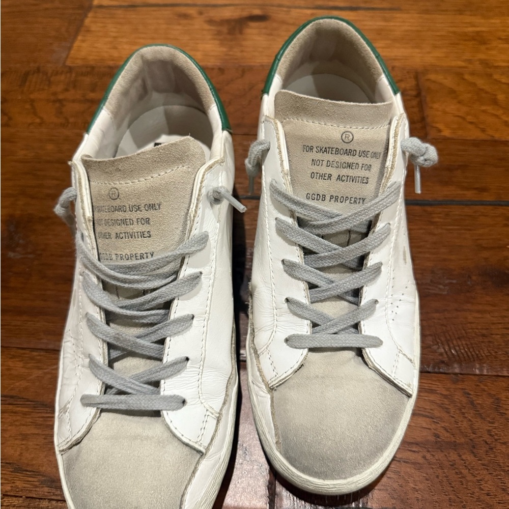 Golden Goose White and Gray Women’s Sneakers with Green Accents